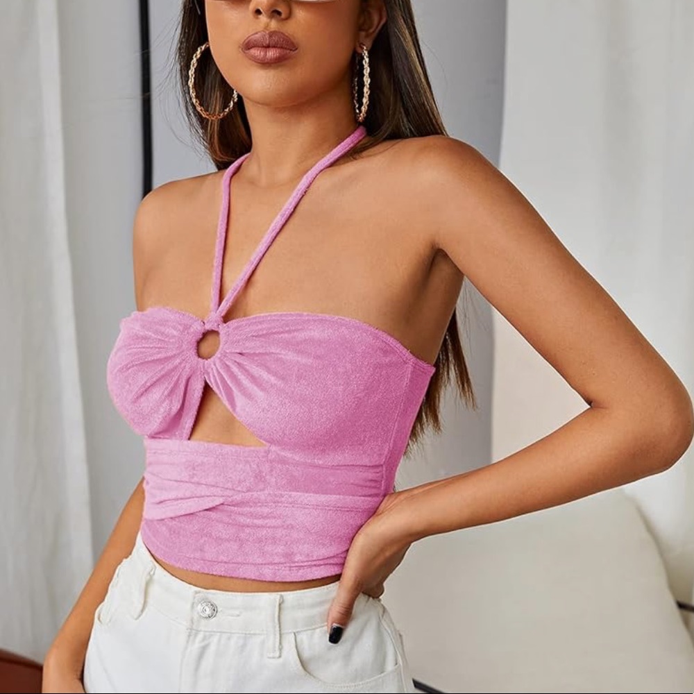 Barbie pink o-ring crop top